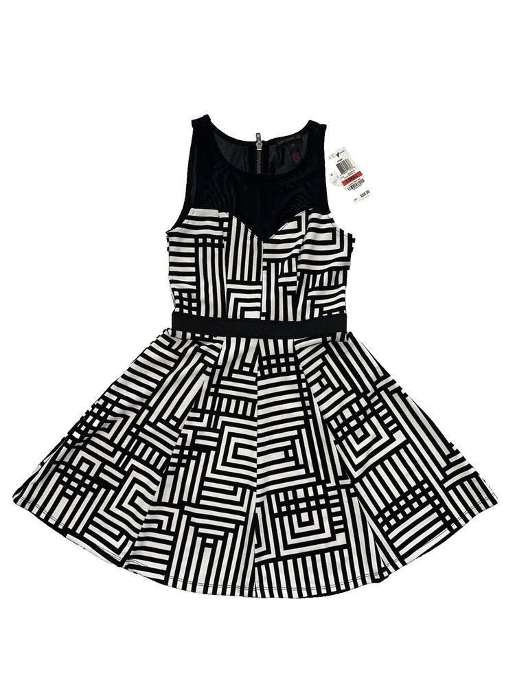 Material Girl Black White Graphic Print A-Line Party Dress Size XS X-small NWT