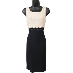 NWT St John Knit Sheath Dress Frost Caviar Sz 8 Metallic Thread Jeweled $1595