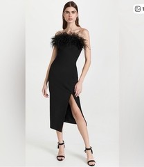 Likely Desi Black Feather Trim Strapless Midi dress Size 10 Formal Holiday NYE