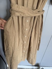 Polo Ralph Lauren Beige Solid Collared Short Sleeve Linen Shirt Dress Belt (8)