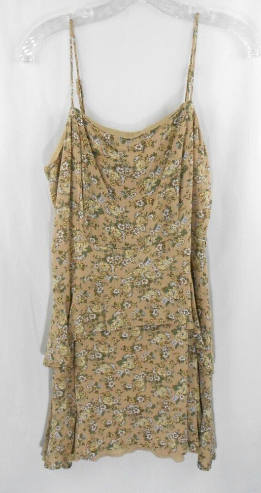 Altar&rsquo;d State Womens L Beige Yellow Flower Print Layered Lined Tank Dress