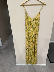 NEW Womens Yellow Floral Long Sundress Summer Vacation Cottagecore Boho Chic L