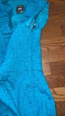 Taylor Ruffled Collar Teal Square Pattern Lined Dress