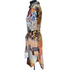 Unbreak.it Patchwork Silk Button Up Shirt Dress Small Tied Wild Animal Print