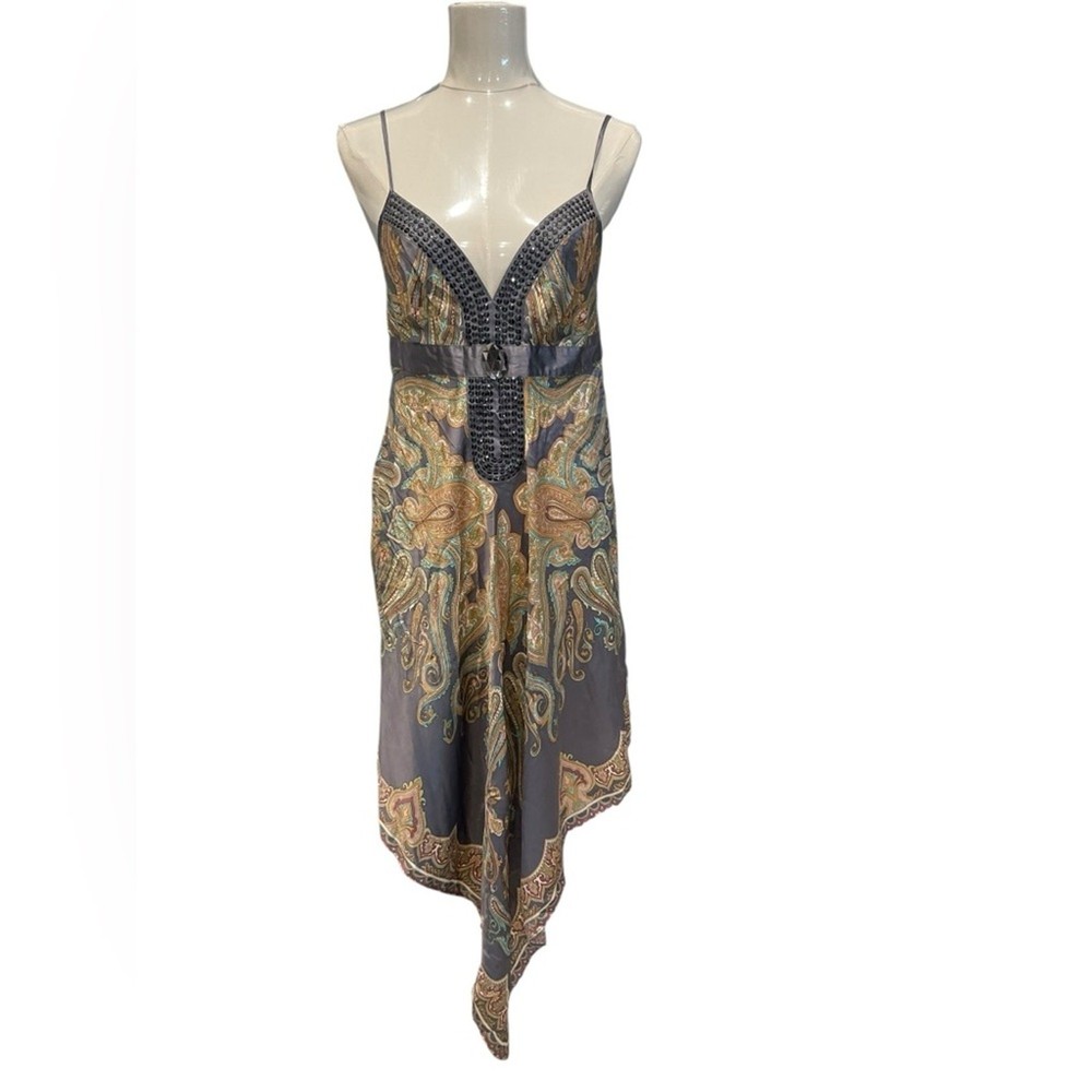 Cortefiel Elegant Multicolor Spaghetti Strap Dress Size:L