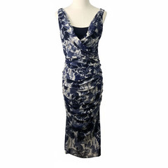 Jean Paul Gaultier Soleil Mesh Ruched Floral Bodycon Dress Blue White Y2K Size M