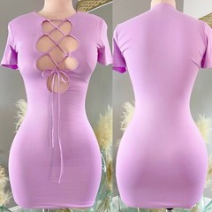 New Sexy Bodycon double layered cocktail club lace up stretchy Mini dress Small