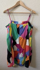 A New Day Medium Colorful Abstract Summer Dress Spaghetti Strap Linen/Rayon