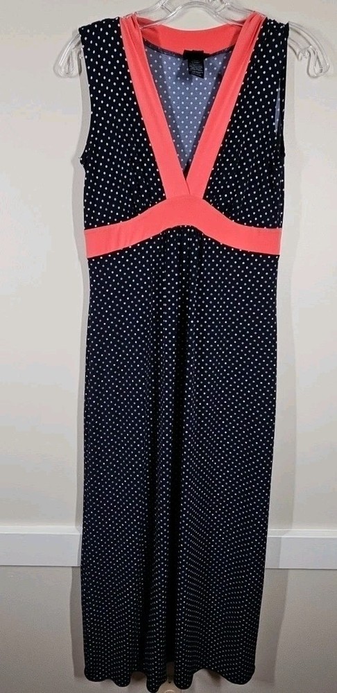Enfocus Studio Size 8 Maxi Dress Sleeveless Navy Blue With White Polka Dots