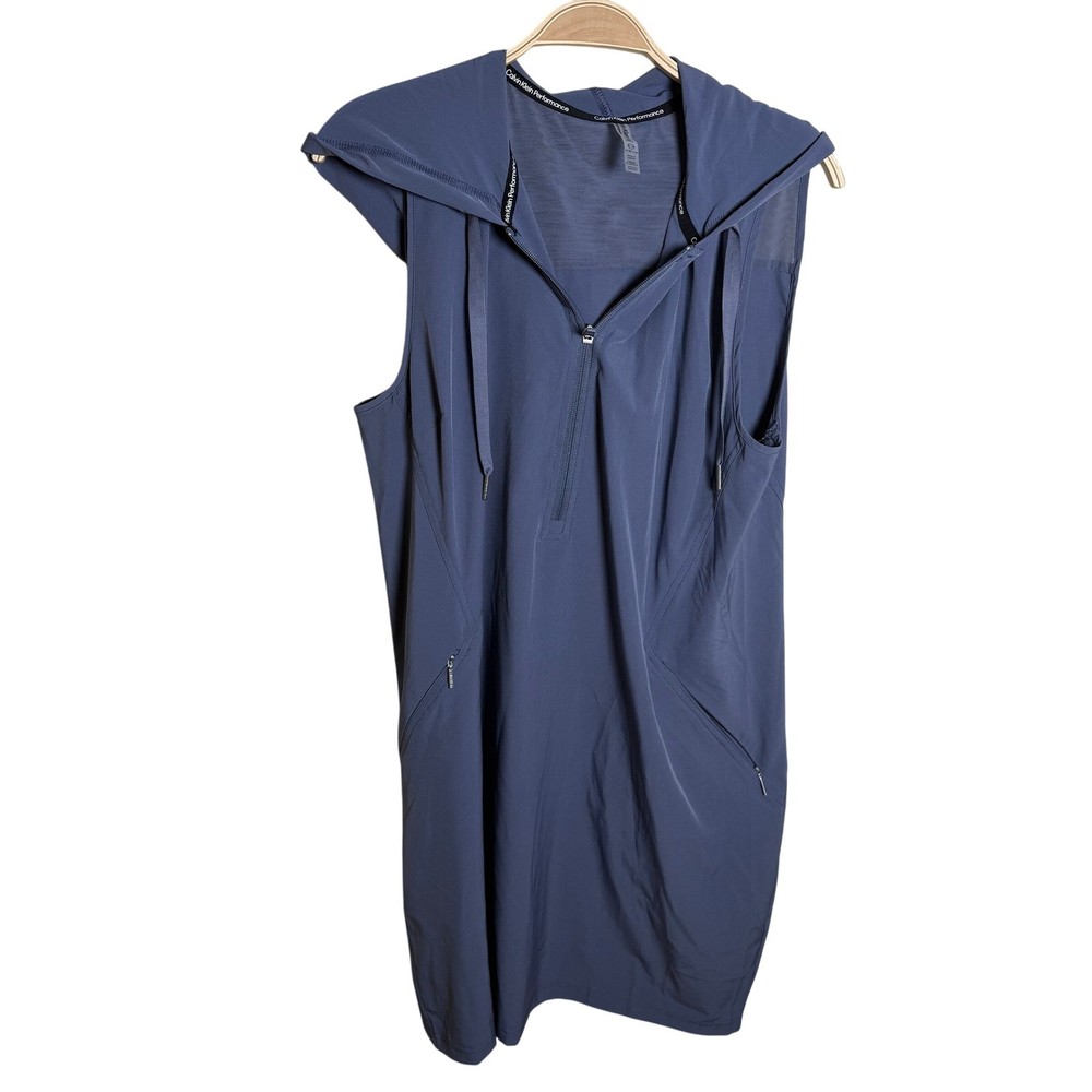 Calvin Klein Performance Womens Slate Blue Sleeveless Hoodie Dress Large L Zip