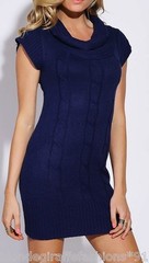 Blue Cap Sleeve Turtleneck Pullover Sweater Knit Tunic/Mini Dress