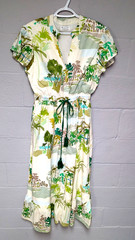 Beau & Ro Midi Dress Size L Short Sleeve Digital Print Drawstring Pockets