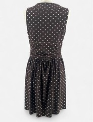 Brown & White Polka Dot A-Line Dress L Regular Sleeveless V-Neck Lined