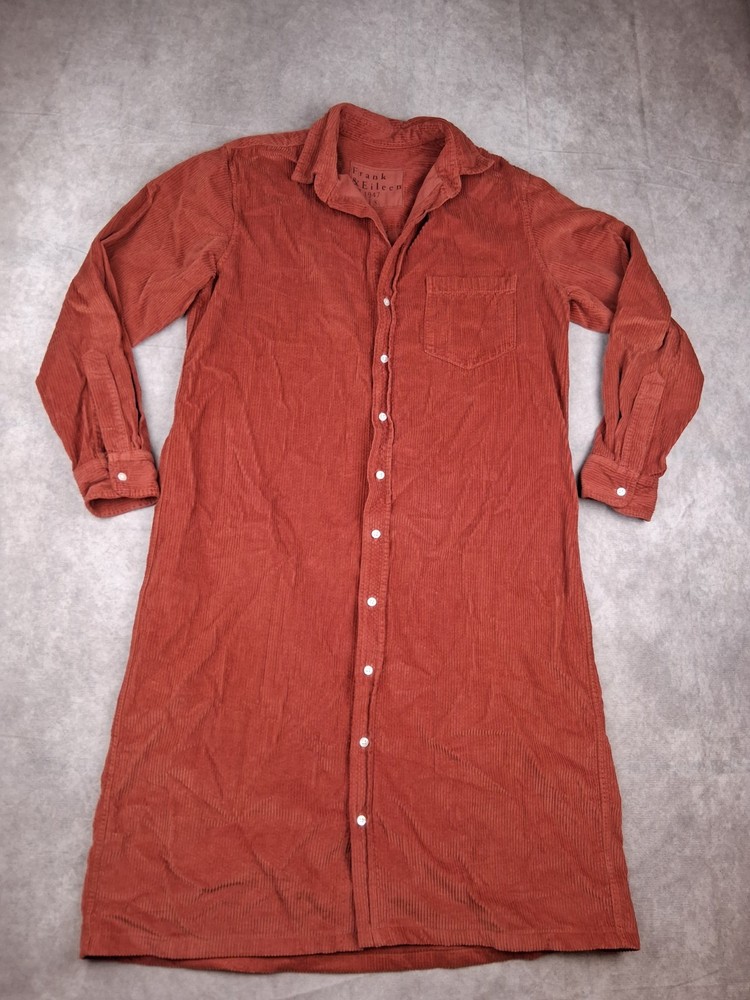 Frank & Eileen Rory Maxi Shirt Dress Small Burnt Orange Red Italian Corduroy USA