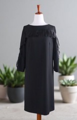 CARLISLE New York $570 Solid Black Stretch Crepe Silk Ruffle Sleeve Dress Size 8