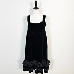 Juicy Couture Large Y2K Babydoll Feminine Goth Velvet Bow Ruffle Dress Black