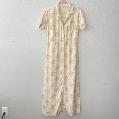 Vintage Eddie Bauer 100% Linen Maxi Dress 6 Tall Floral 90&rsquo;s Y2K Cottage Prairie