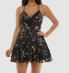 B Darlin Women Black Smart Double Spaghetti Fit & Flare Mini Dress Size 13/14