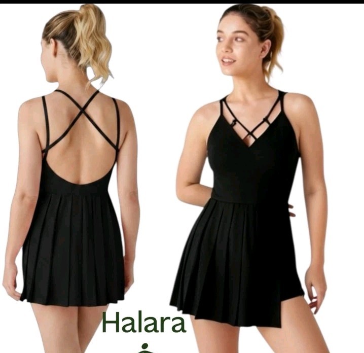 Halara Breezeful Backless Pleated 2-in-1 Pocket Mini Active Dress Size Large