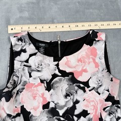 Alfani Woman Dress 1X Fit Flare Sleeveless Pink Black White Rose Floral Pleated