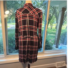 BLL nyc Red Navy Plaid Button Down Roll Tab Sleeve Shirt Dress XL Grunge 90s