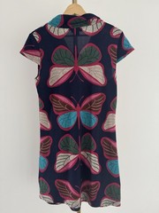 SOLO Butterfly Colourful Print Navy Cowl Neck Detail Knit Jumper Dress UK 12