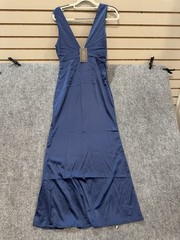 Solid Deep V Neck Low Back High Waist Full Dress