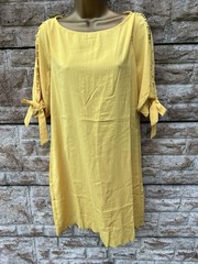 Ladies Yellow Satin Cold Shoulder Sleeve Shift Style Summer Dress UK S Length 35
