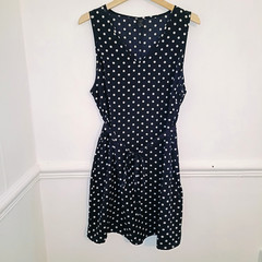 Shein Womens Dress Black Size 1XL UK 12 14 White Polka Dot Belted Knee Length