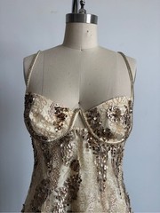 NWOT For Love & Lemons Gold Sequin “Opal” Mini Rhinestone Dress Sz Medium