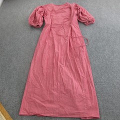 Christy Dawn Dress Womens S Pink A Line Midi Square Neck Puff Sleeve Belted