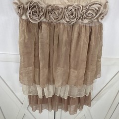 Angie Beige/Brown Solid Chiffon Fit & Flare Dress V-Neck Sleeveless S
