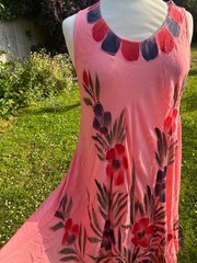 PINK SLEEVLESS EMBROIDERED SUMMER DRESS BEACH BOHO FESTIVAL SWINGY DRAPED