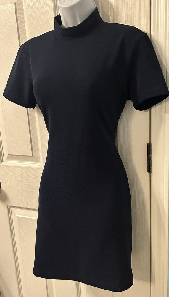 The Complex 60s Mod Style Navy Blue Mini Turtle Neck Dress GOGO Medium 90s Y2K