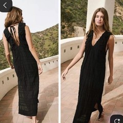 Free People Black Agatha Crinkle Cotton Side Slit Boho Classic Midi Maxi Dress