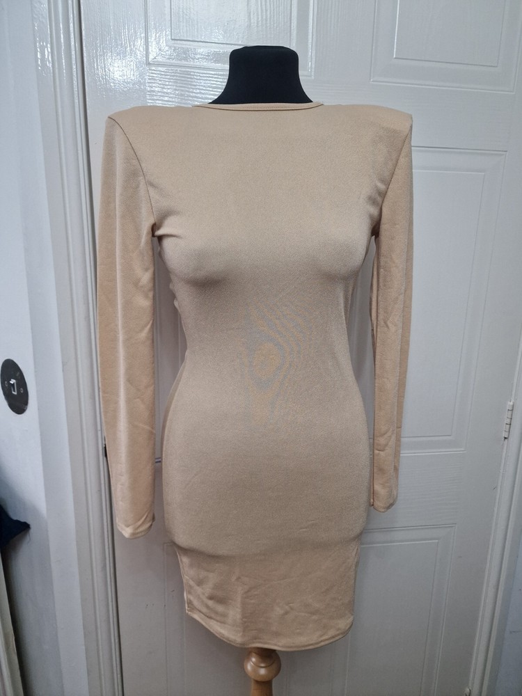 Pink Vanilla Womens Scoop Neck Long Sleeve Shoulder Pad Dress Size 10 Nude New