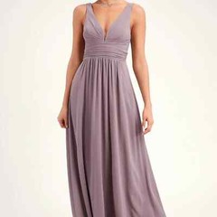 LULUS NWT V-neck Chiffon A-line Maxi Gown In Taupe size medium