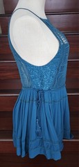 Free People Women&rsquo;s Emily Crochet Mini Dress XS Teal Boho Summer Beach Casual