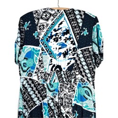 Vintage 90s Mixed Print Maxi Dress Size 1X Button Front Teal Black Paisley Soft