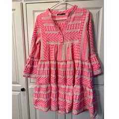 Devotion Ella Pink White Geometric Cotton Mini Dress XS Made in Greece