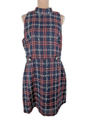 NWT ALEXIA ADMOR Remington Plaid Tweed Midi Dress Sz 14 Navy Quiet Luxury