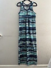 Eddie Bauer Women&rsquo;s Blue Green White Striped Sleeveless Maxi Round Neck Dress M