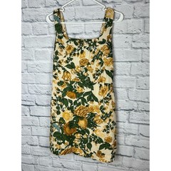 Abercrombie & Fitch Linen Blend Floral Mini Dress Yellow Green Square Neck M
