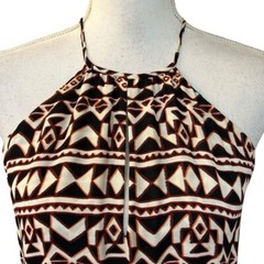 Parker Dottie Boho Printed Halter Maxi Silk Dress Women’s Sz XS White Black Rust