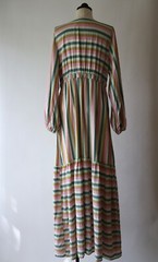 Self Contrast Pastel Metallic Stripe Bohemian Prairie Peasant Maxi Dress Women L