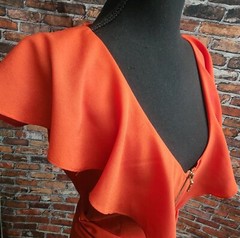 Bebe Wedding Guest Dress M Boho Ruffles Orange Peasant Silky Y2K Coquette Fairy