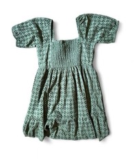 La Blanca Eyelet Smocked Square Neck Puff Sleeve Babydoll Dress Green
