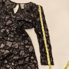 Cache Sequined Long Sleeve Cocktail Bodycon Dress Black Womens Size 6