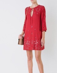 Alice + Olivia Morgana Embroidered Eyelet Shift Dress Red Lace Mini Tunic Small