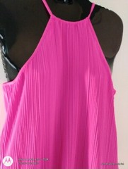 Raspberry Maxi Sundress Rib Pattern Back Ties Spaghetti Straps Small